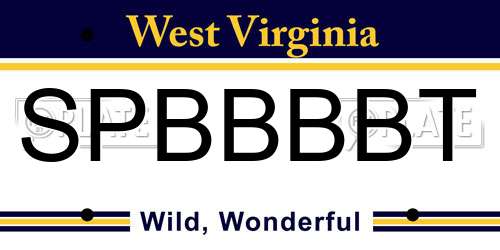SPBBBBT West Virginia License Plate