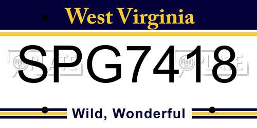 SPG7418 West Virginia License Plate
