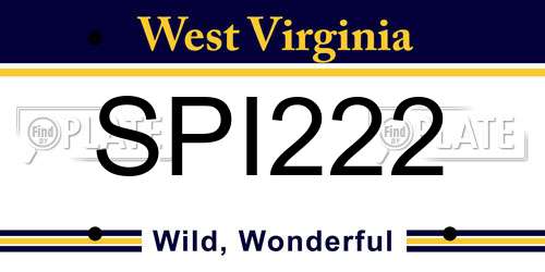 SPI222 West Virginia License Plate