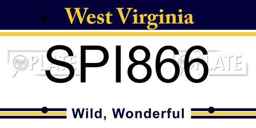 SPI866 West Virginia License Plate