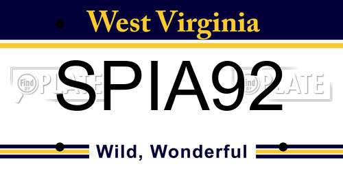 SPIA92 West Virginia License Plate
