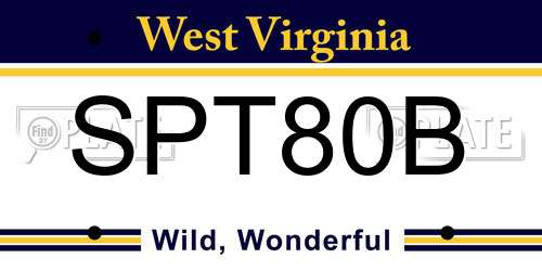 SPT80B West Virginia License Plate
