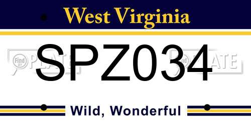 SPZ034 West Virginia License Plate