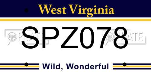 SPZ078 West Virginia License Plate