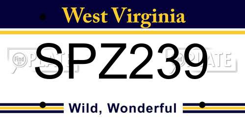 SPZ239 West Virginia License Plate