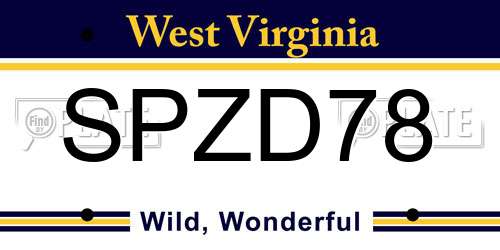SPZD78 West Virginia License Plate