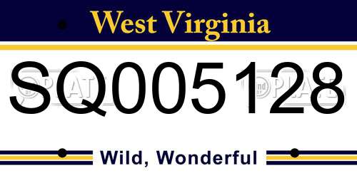 SQ005128 West Virginia License Plate