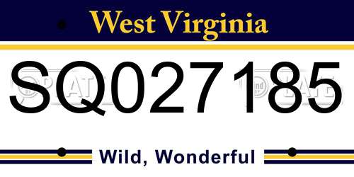 SQ027185 West Virginia License Plate