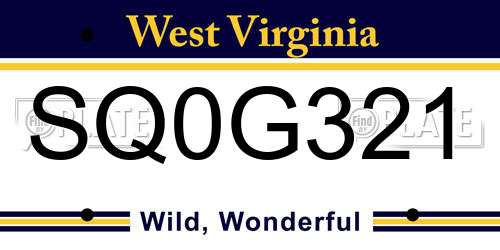 SQ0G321 West Virginia License Plate