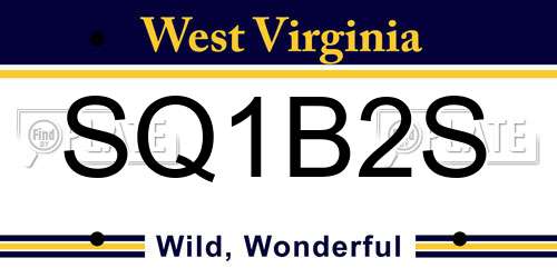 SQ1B2S West Virginia License Plate