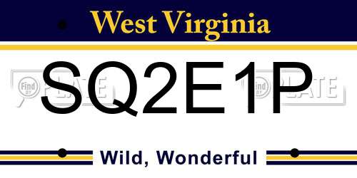 SQ2E1P West Virginia License Plate