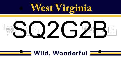 SQ2G2B West Virginia License Plate