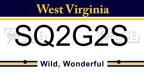 SQ2G2S West Virginia License Plate