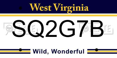 SQ2G7B West Virginia License Plate