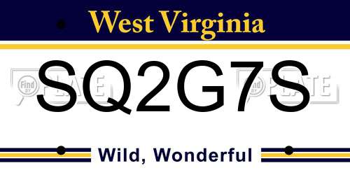SQ2G7S West Virginia License Plate