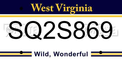 SQ2S869 West Virginia License Plate