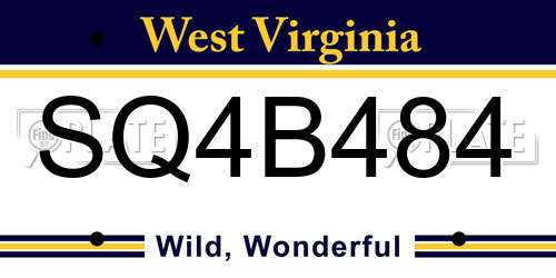 SQ4B484 West Virginia License Plate