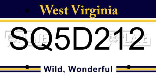 SQ5D212 West Virginia License Plate