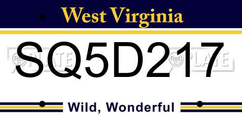SQ5D217 West Virginia License Plate