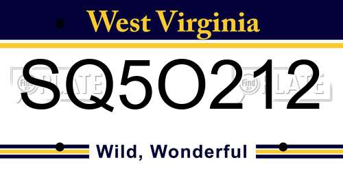 SQ5O212 West Virginia License Plate