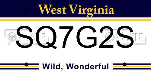 SQ7G2S West Virginia License Plate