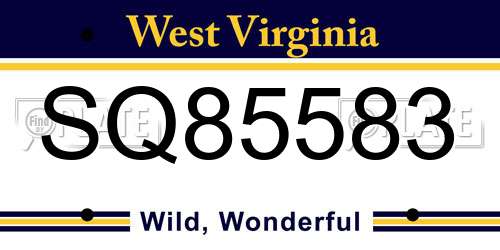 SQ85583 West Virginia License Plate