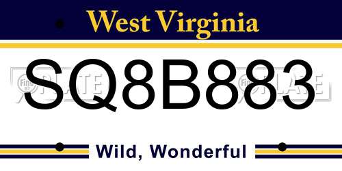 SQ8B883 West Virginia License Plate