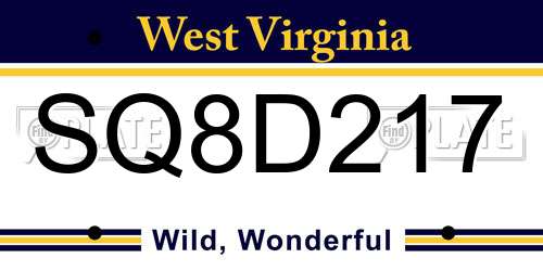 SQ8D217 West Virginia License Plate