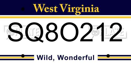 SQ8O212 West Virginia License Plate