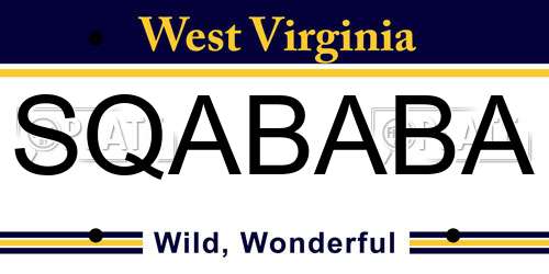 SQABABA West Virginia License Plate