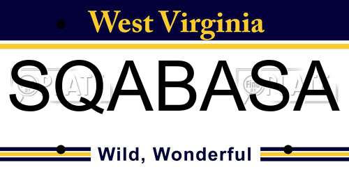 SQABASA West Virginia License Plate