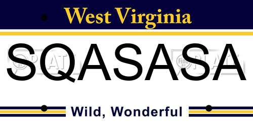 SQASASA West Virginia License Plate