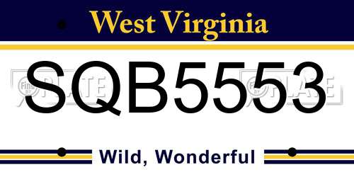 SQB5553 West Virginia License Plate