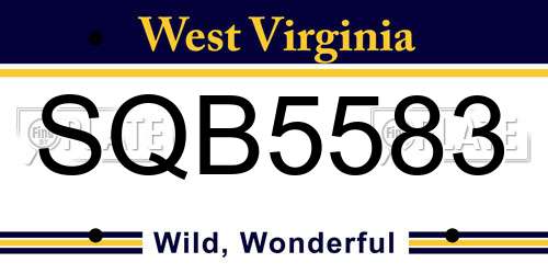 SQB5583 West Virginia License Plate