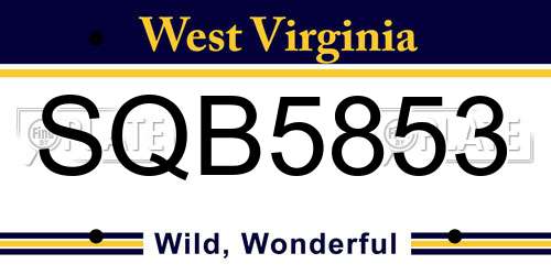 SQB5853 West Virginia License Plate