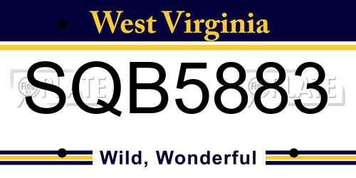 SQB5883 West Virginia License Plate
