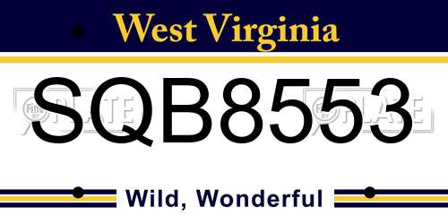 SQB8553 West Virginia License Plate