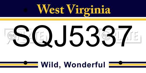SQJ5337 West Virginia License Plate