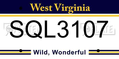 SQL3107 West Virginia License Plate
