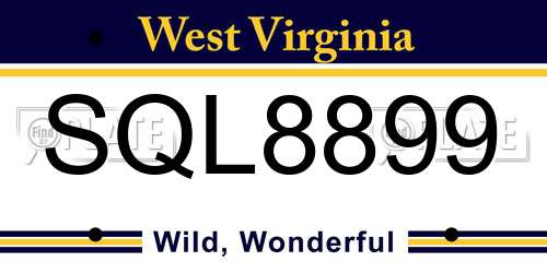 SQL8899 West Virginia License Plate