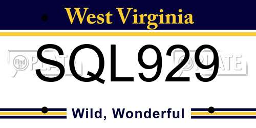 SQL929 West Virginia License Plate