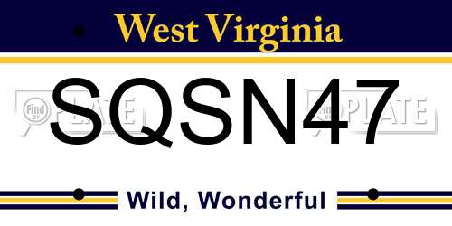SQSN47 West Virginia License Plate