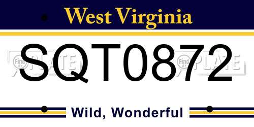 SQT0872 West Virginia License Plate