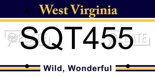 SQT455 West Virginia License Plate