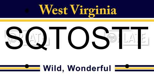 SQTOSTT West Virginia License Plate