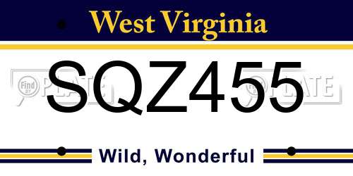 SQZ455 West Virginia License Plate