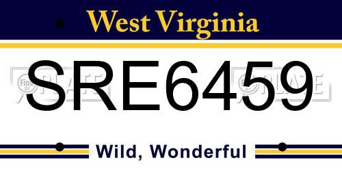 SRE6459 West Virginia License Plate