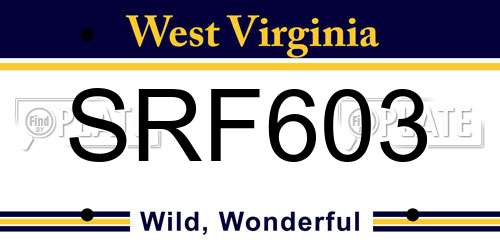 SRF603 West Virginia License Plate