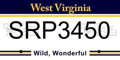 SRP3450 West Virginia License Plate