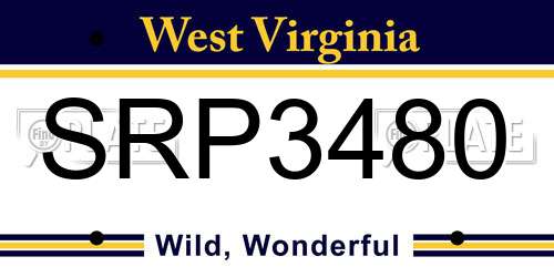 SRP3480 West Virginia License Plate
